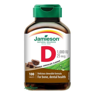 Jamieson D3-vitamin 1000IU rágótabletta, csokoládé ízesítéssel, 100db