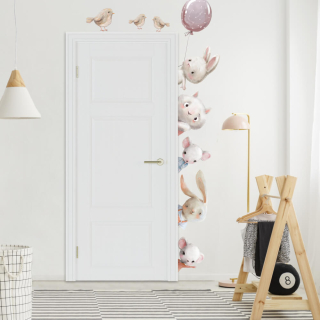 INSPIO Textil fóliás áthelyezhető falmatrica - Akvarell állatok az ajtó körül JOBBOS