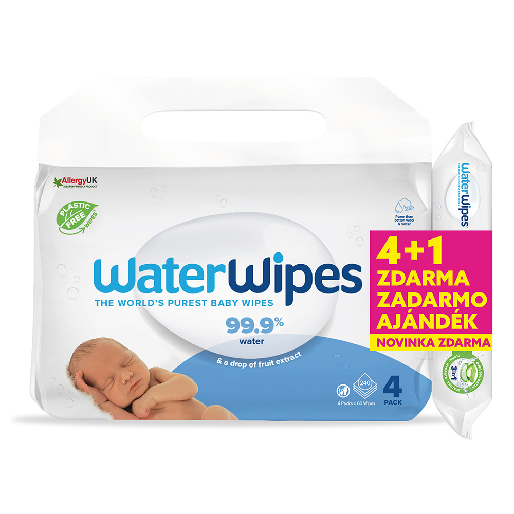 WaterWipes BIO lebomló nedves törlőkendő Value Pack 4x60db + AJÁNDÉK 1db Hydrating clean 