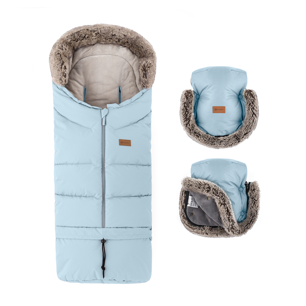 Petite&Mars Arctic 4in1 Állítható bundazsák + Furry kézmelegítő kesztyű, Sky Whisper