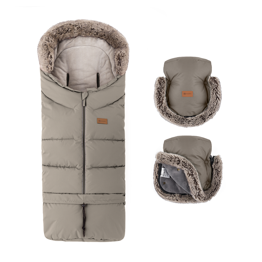 Petite&Mars Arctic 4in1 Állítható bundazsák + Furry kézmelegítő kesztyű, Mocha Mousse