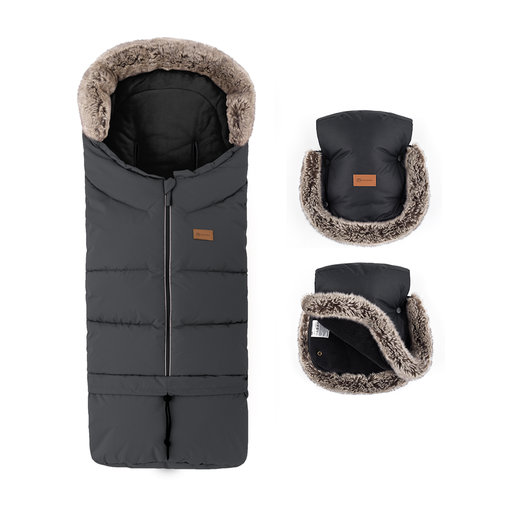 Petite&Mars Arctic 4in1 Állítható bundazsák + Furry kézmelegítő kesztyű, Forever Black
