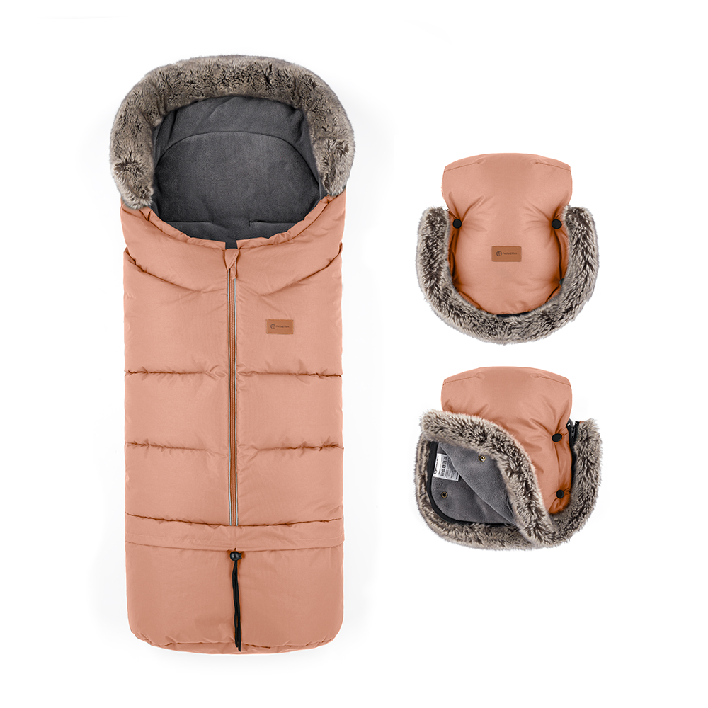Petite&Mars Arctic 4in1 Állítható bundazsák + Furry kézmelegítő kesztyű, Pastel Peach
