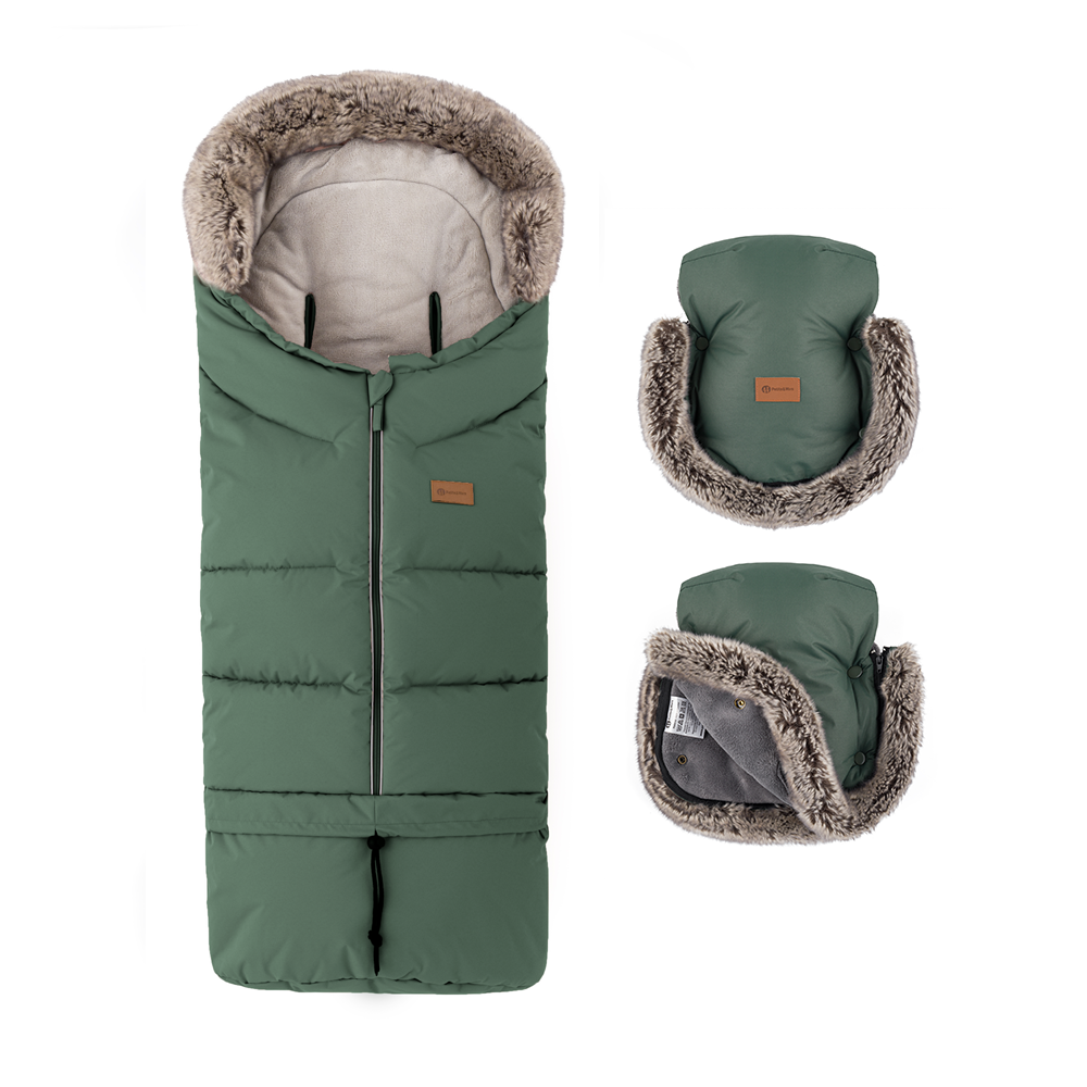 Petite&Mars Arctic 4in1 Állítható bundazsák + Furry kézmelegítő kesztyű, Veritable Khaki
