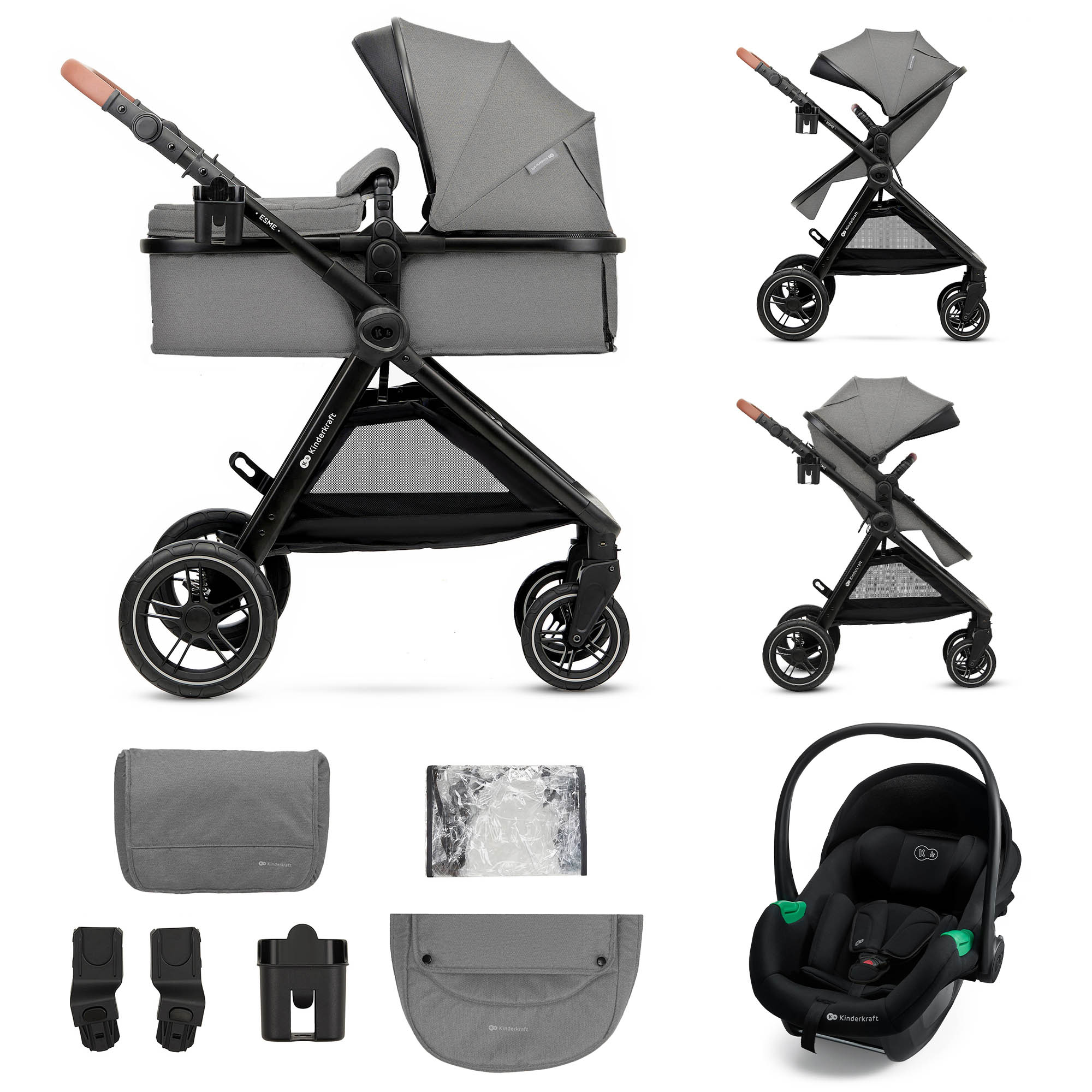 Kinderkraft Esme Pro 3in1 Kombinált babakocsi, Moonlight Grey