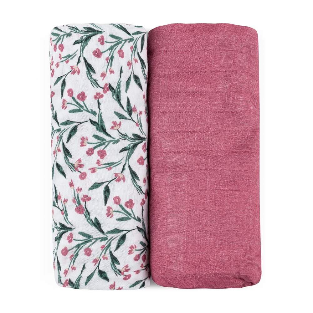 Petite&Mars Misty bambusz muszlin fürdőlepedő 120x120cm, Pink Meadow, 2db