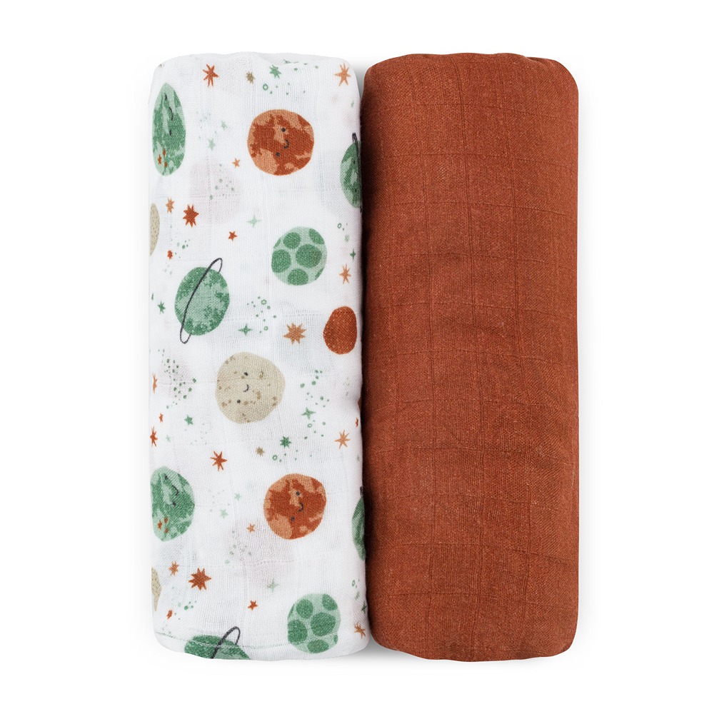 Petite&Mars Misty bambusz muszlin fürdőlepedő 120x120cm, Celestial Planets, 2db