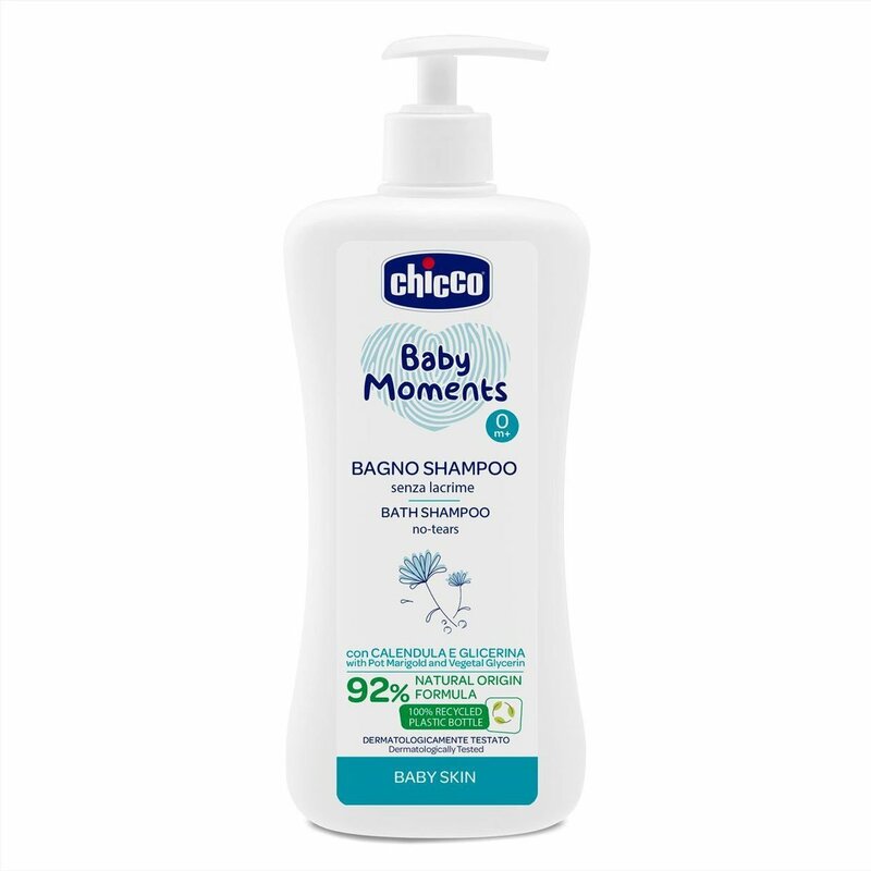 Chicco Baby Moments Babafürdető és sampon 92% természetes összetevőkkel, pumpás, 500ml