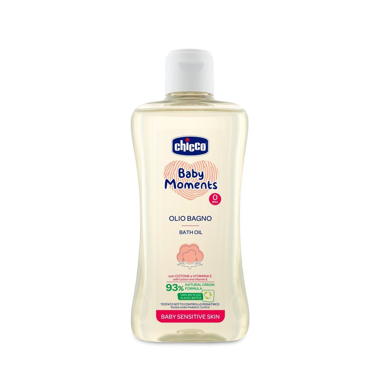 Chicco Baby Moments Sensitive Baba fürdőolaj E-vitaminnal 93% természetes összetevőkkel, 200ml