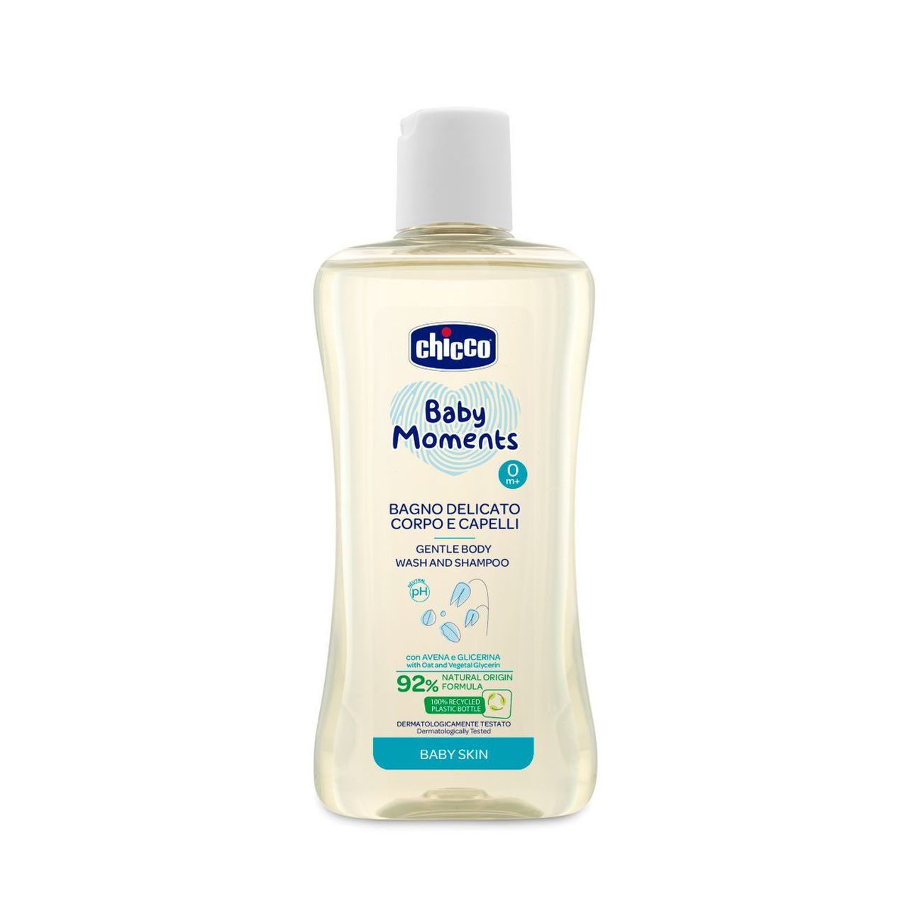 Chicco Baby Moments Kímélő babafürdető és sampon 92% természetes összetevőkkel, 200ml