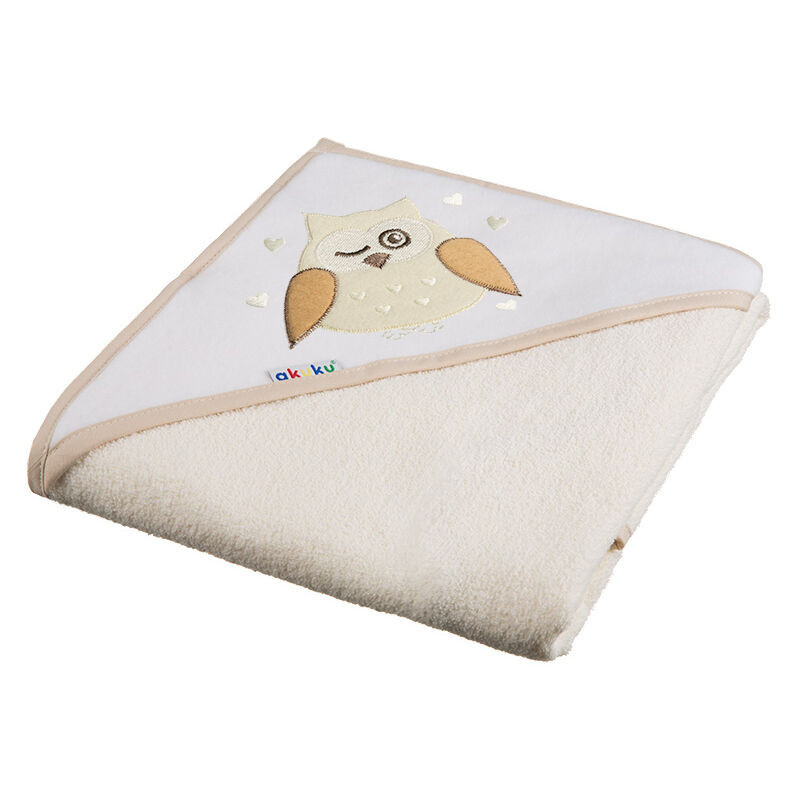 Akuku Baba kapucnis törölköző, 100×100cm, Bézs bagoly