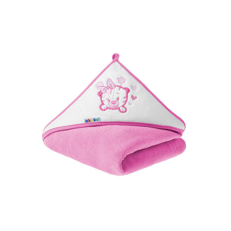 Akuku Baba kapucnis törölköző, 100×100cm, Rózsaszín tigris