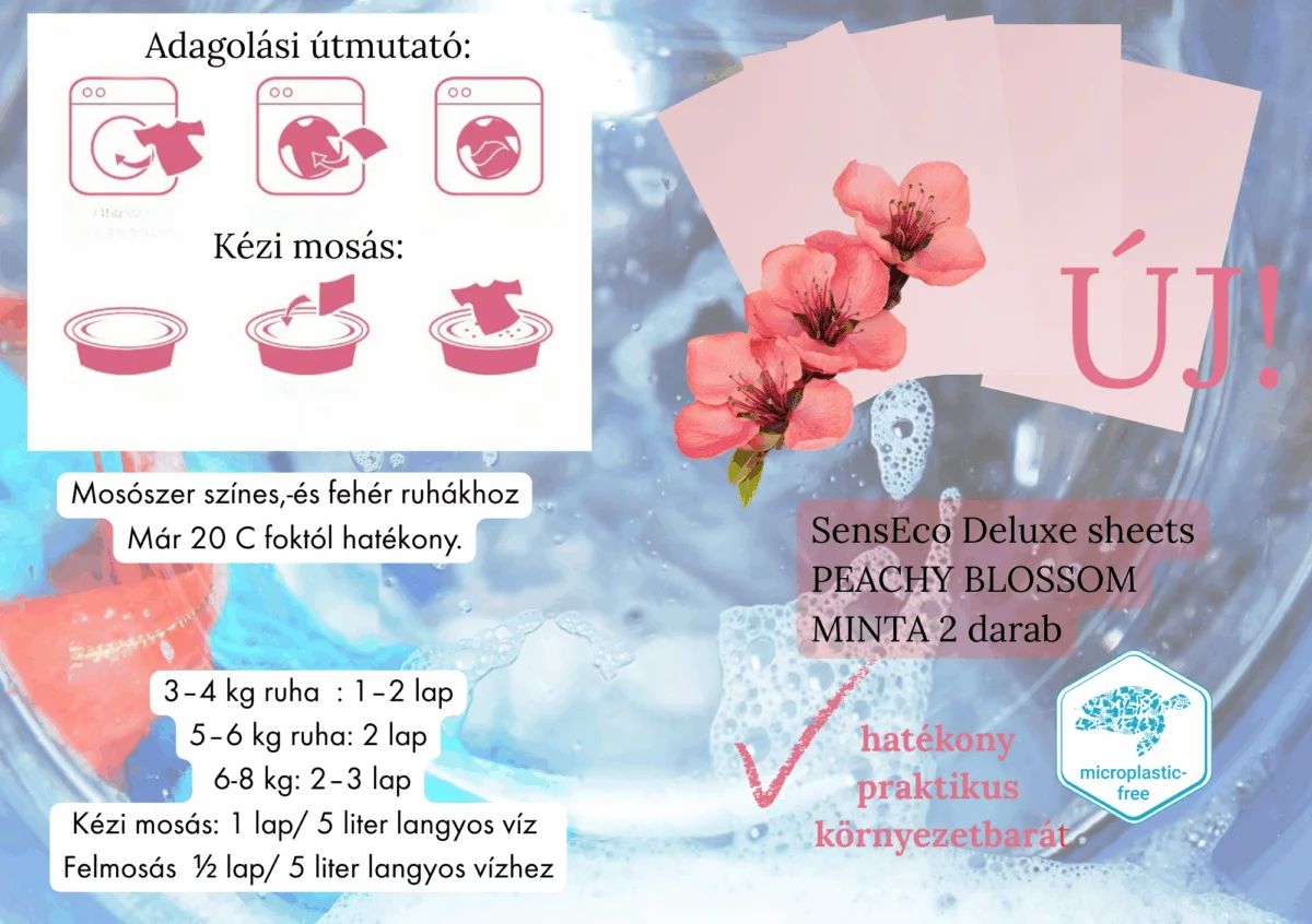 SensEco Deluxe sheets lapmosószer PRÓBA, PEACHY BLOSSOM, 2db