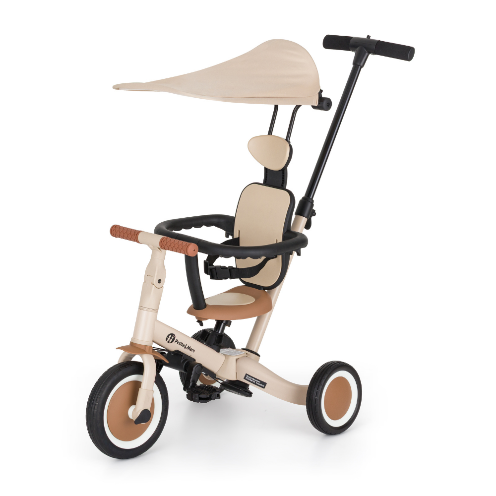 Petite&Mars Turbo PLUS 5in1 Multifunkciós tricikli napellenzővel, Desert Sand