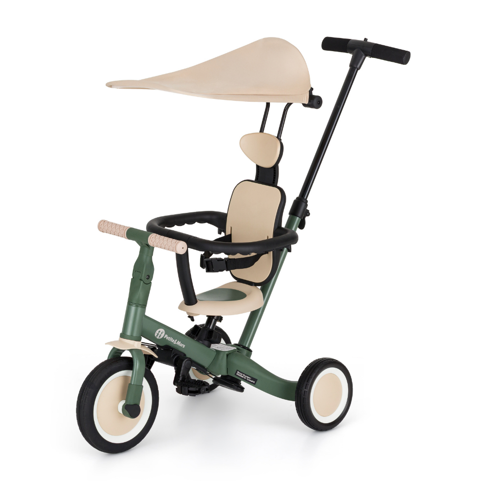 Petite&Mars Turbo PLUS 5in1 Multifunkciós tricikli napellenzővel, Misty Green