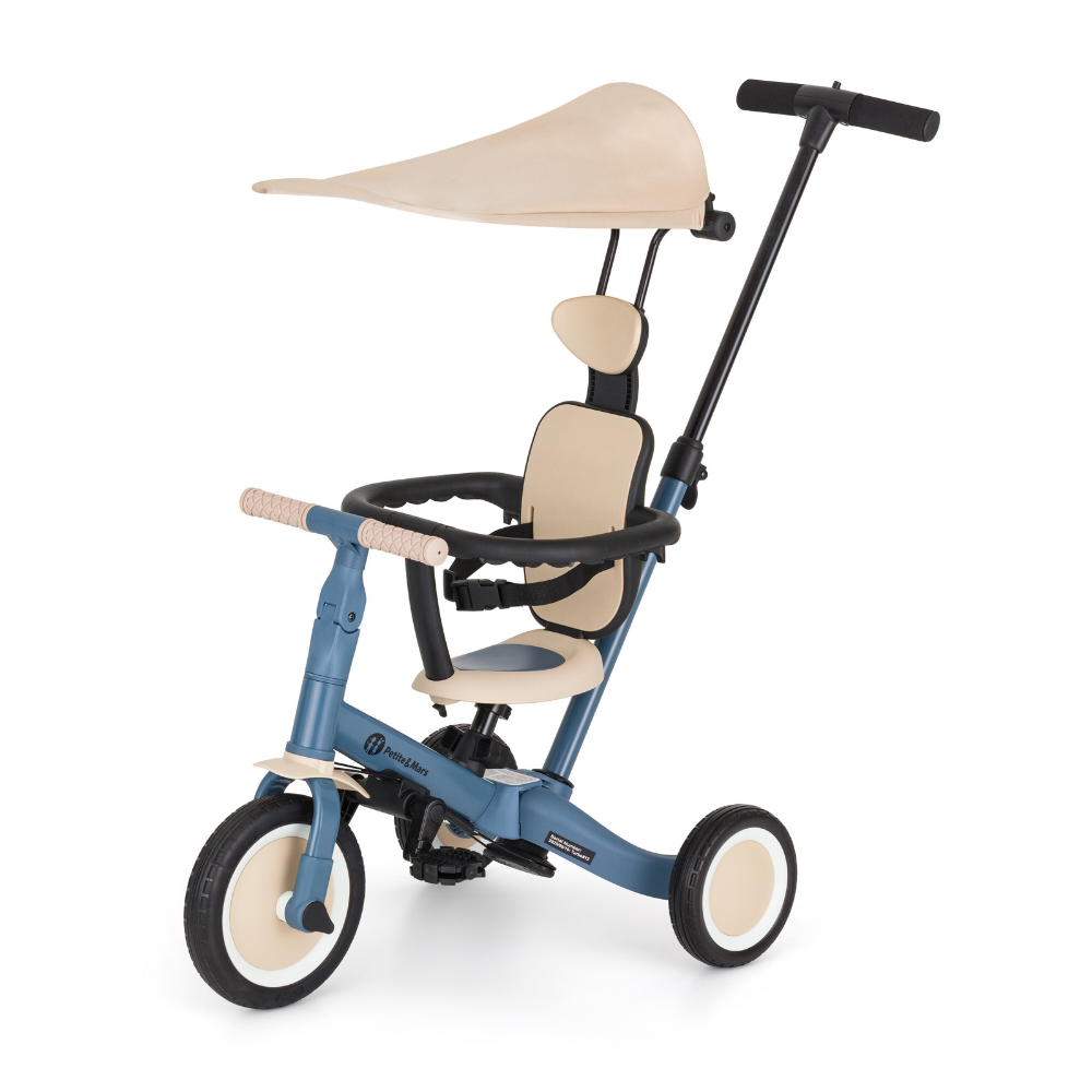 Petite&Mars Turbo PLUS 5in1 Multifunkciós tricikli napellenzővel, Ocean Blue