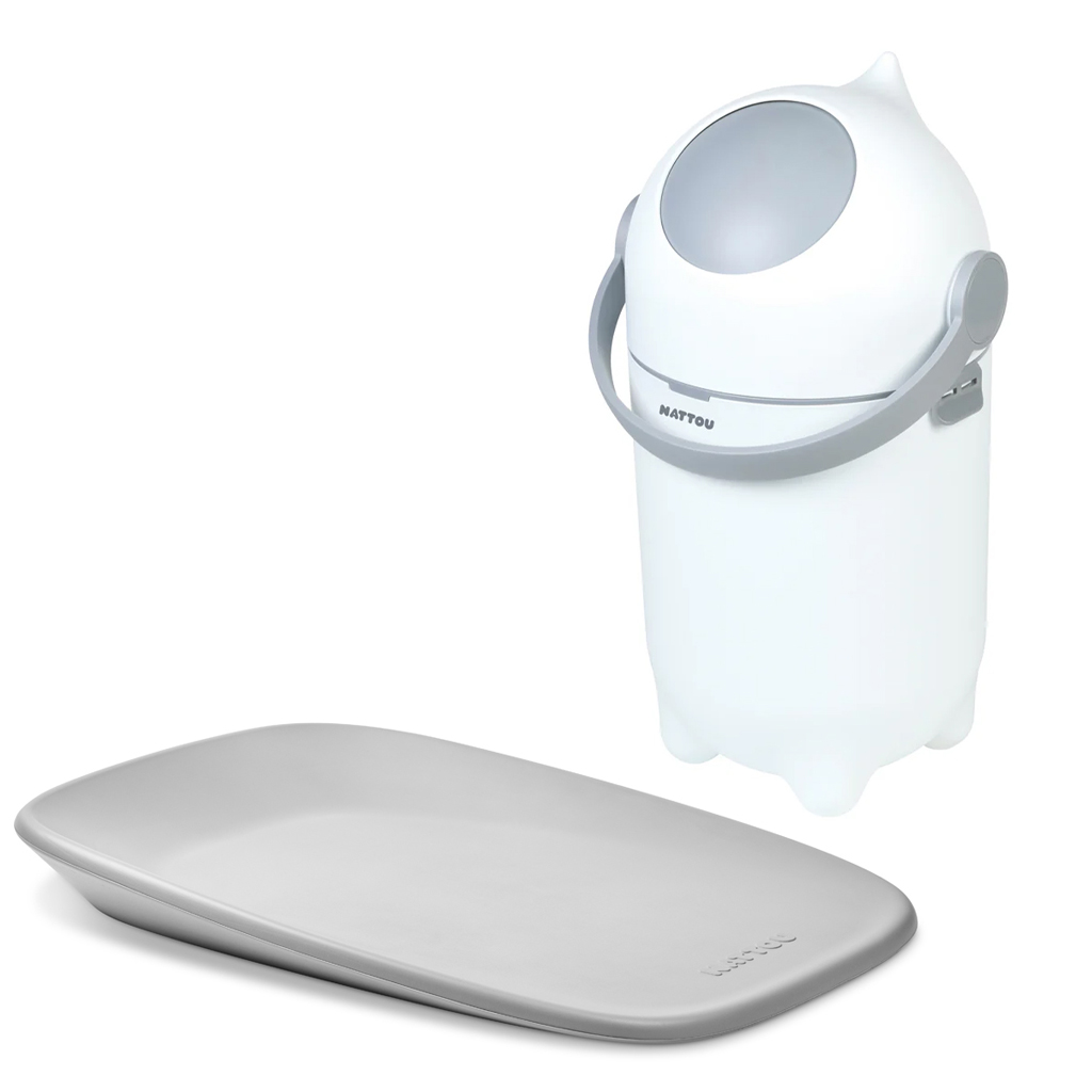 Nattou Dropy pelenkatároló kuka és Softy pelenkázó alátét 50x70cm, White/Grey