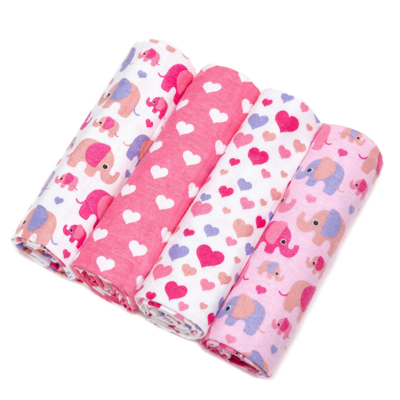T-tomi prémium minőségű puha textil pelenka, Rózsaszín elefánt, 4db
