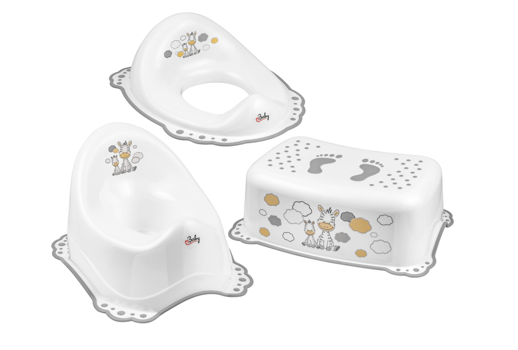 Maltex 3 db-os fürdőszobai szett, bili, fellépő és WC-szűkítő, Fehér zebra