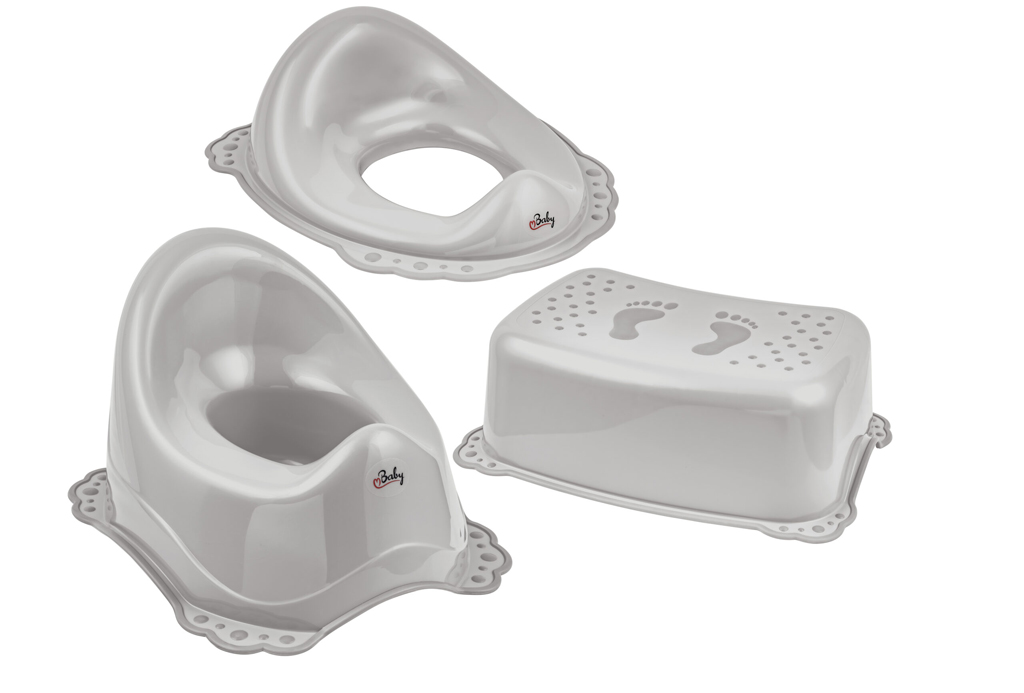 Maltex 3 db-os fürdőszobai szett, bili, fellépő és WC-szűkítő, Szürke