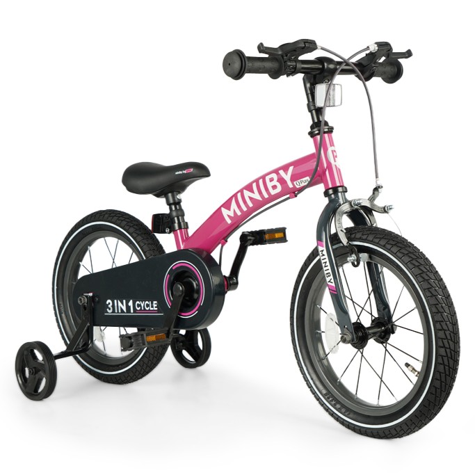 QPlay Miniby 14" 3in1 kerékpár, Pink