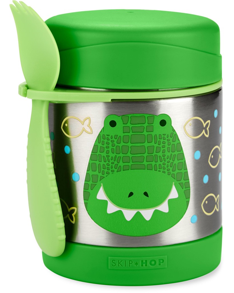SKIP HOP Zoo rozsdamentes acél ételtároló termosz evőeszközzel 325ml Krokodil