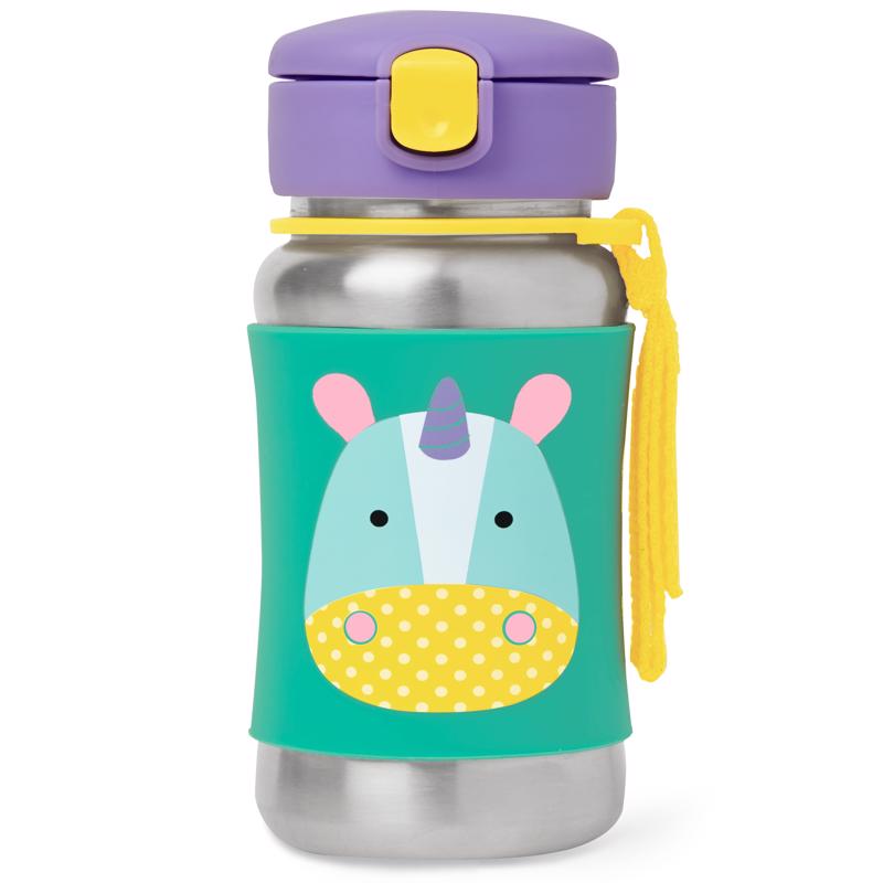 SKIP HOP Zoo Rozsdamentes acél szívószálas kulacs 350ml, Unikornis