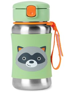 SKIP HOP Zoo Rozsdamentes acél szívószálas kulacs 350ml, Mosómedve