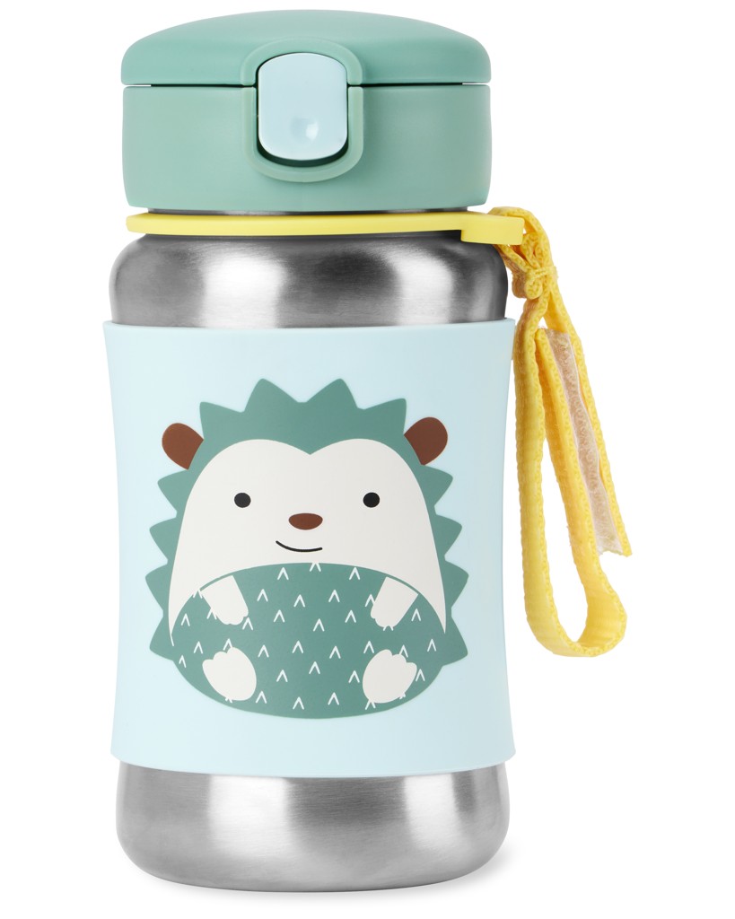 SKIP HOP Zoo Rozsdamentes acél szívószálas kulacs 350ml, Süni