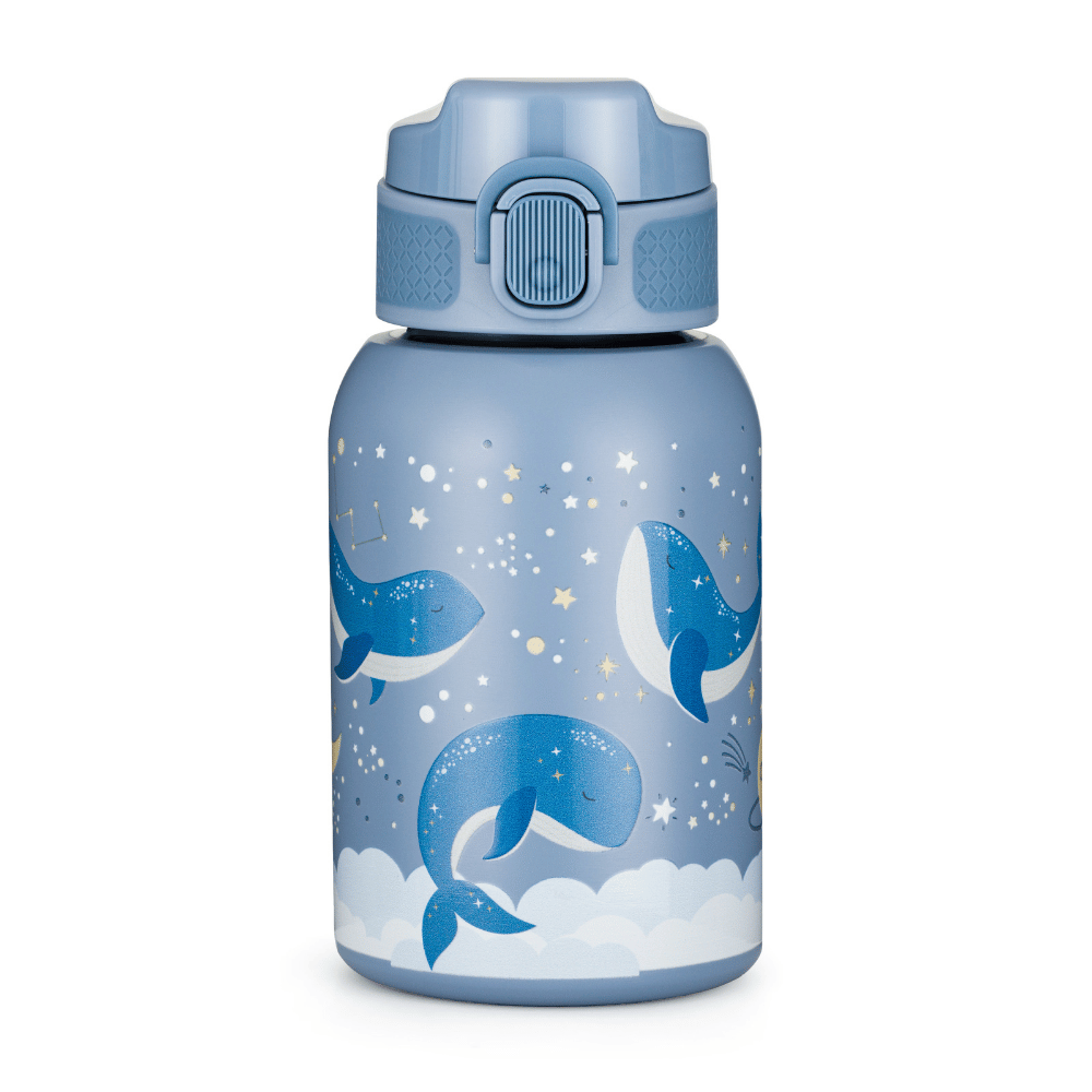 Petite&Mars Rozsdamentes acél termosz kulacs szívószállal 350ml, Whale Song