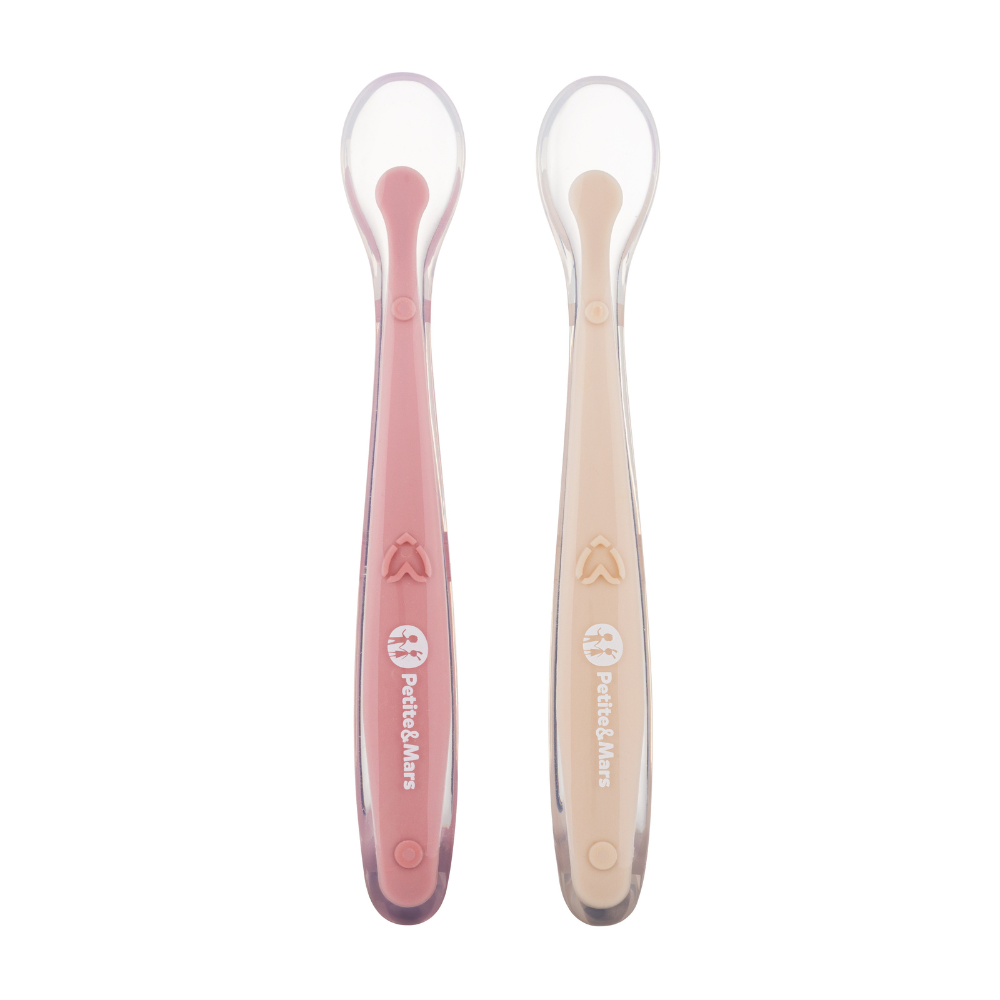 Petite&Mars Take&Match 2 db puha szilikon kanál tokkal 6m+, Sand/Rose