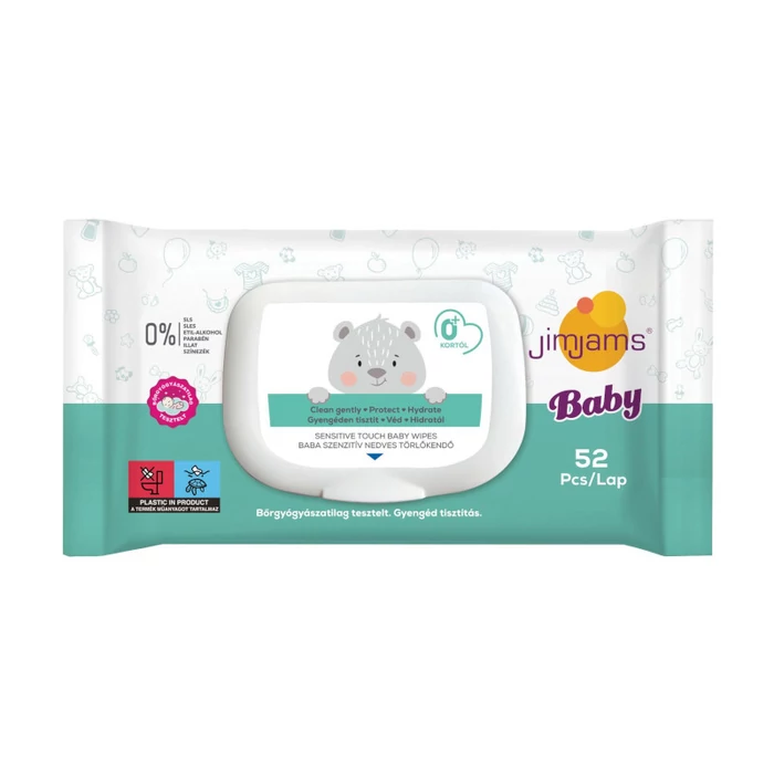 JimJams Baby sensitive illatmentes nedves törlőkendő kupakkal, 52db