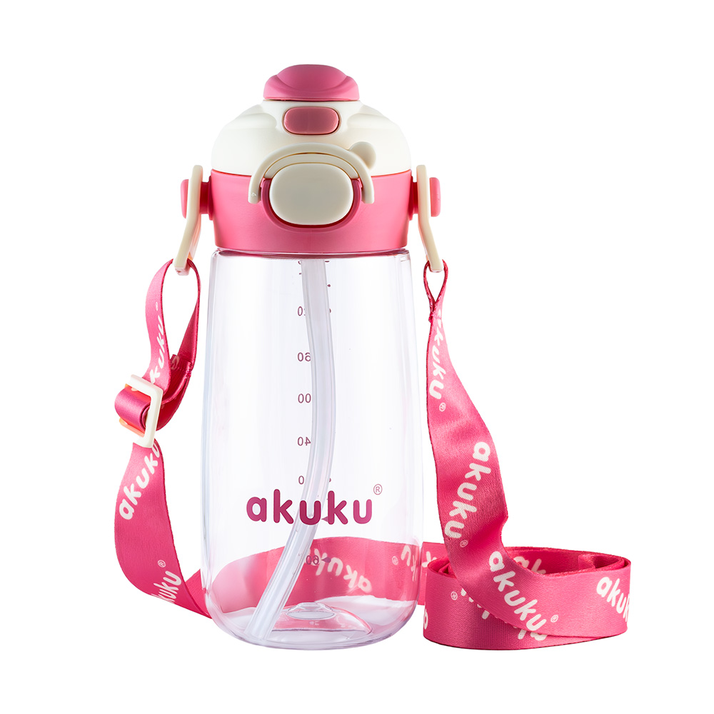 Akuku vállpántos 2in1 tritan kulacs szívószállal és ivócsőrrel 480ml, Pink