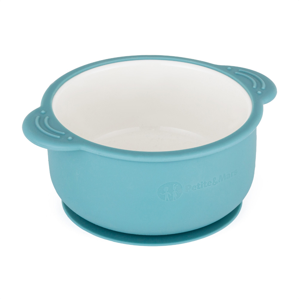 Petite&Mars Kerámia tálka szilikon borítással, Teal Blue
