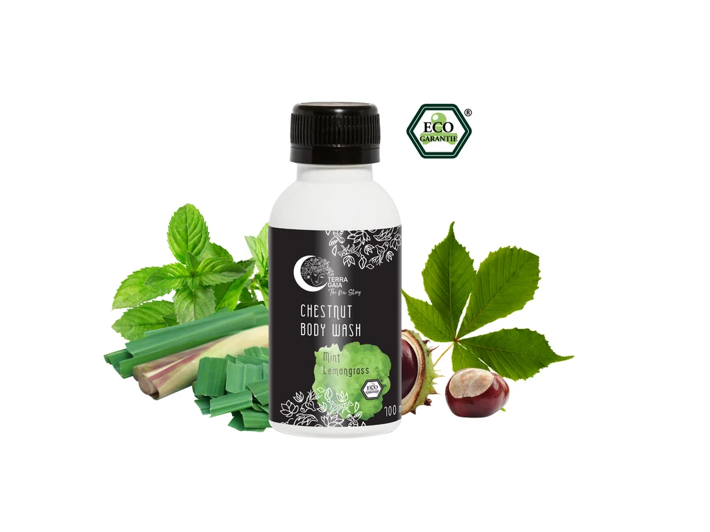 Terra Gaia Gesztenye Tusfürdő Mentával és Citromfűvel, 100ml