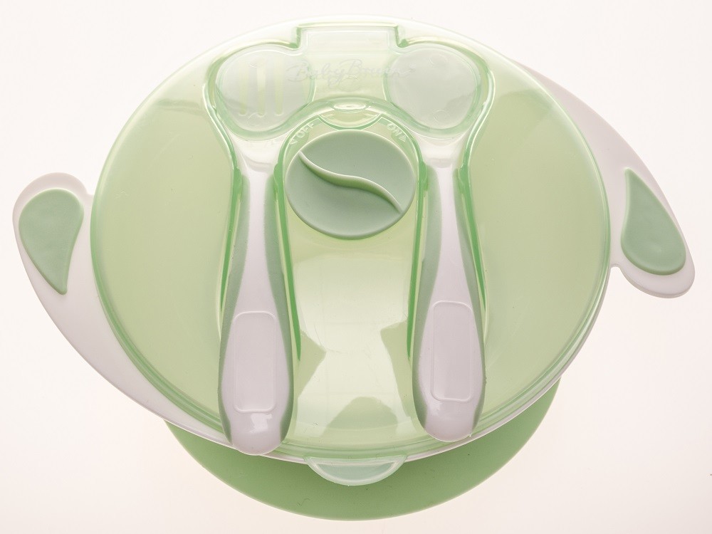 Baby Bruin tapadókorongos tányér tetővel és evőeszközzel, zöld