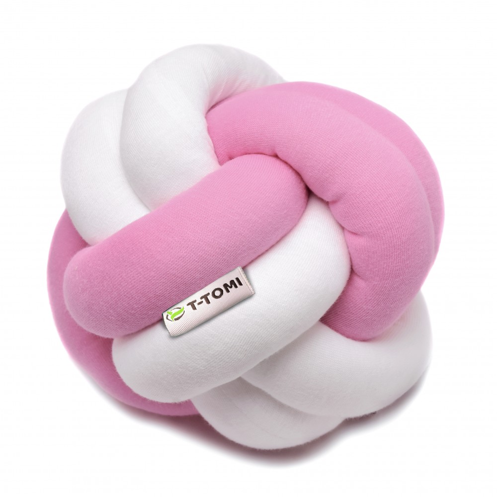 T-tomi "Első játékom" puha fonott labda, 20 cm, fehér-rózsaszín