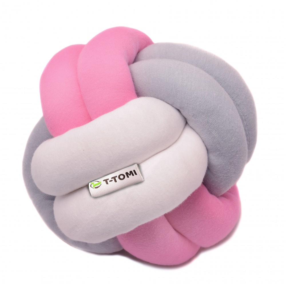 T-tomi "Első játékom" puha fonott labda, 20 cm, fehér-szürke-rózsaszín