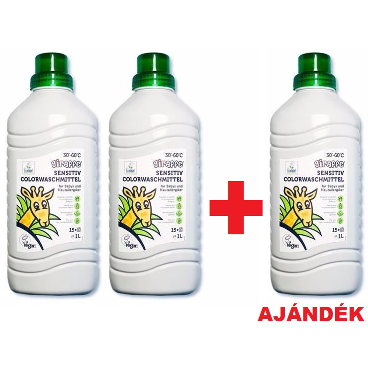 giraffe® ÖKO Sensitive mosószer koncentrátum, 1 liter, 2db+1db AJÁNDÉK