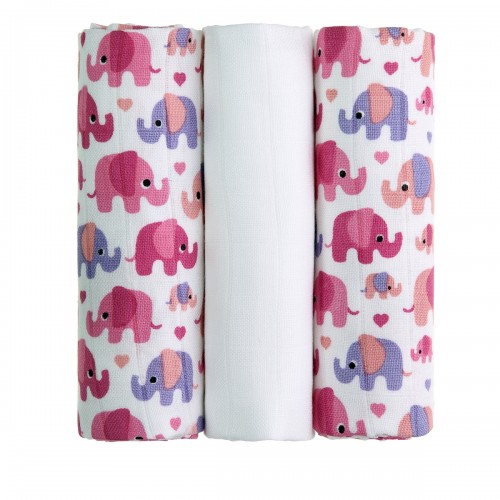 T-tomi prémium minőségű BIO bambusz textil pelenka, Rózsaszín elefántok, 3db