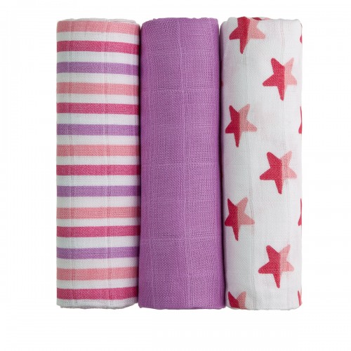 T-tomi prémium minőségű BIO bambusz textil pelenka, Rózsaszín csillagok, 3db