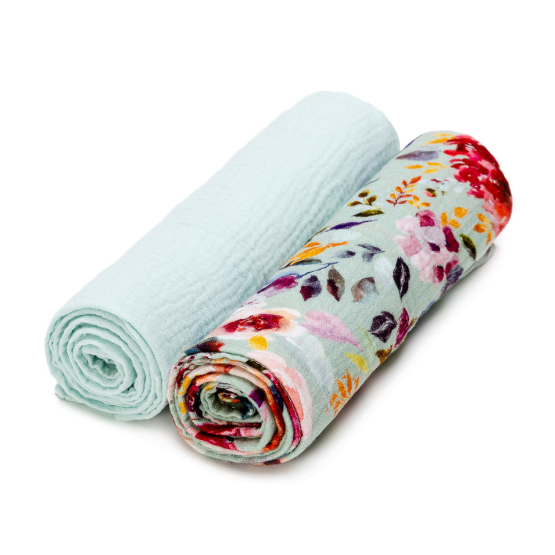 T-tomi prémium minőségű BIO muszlin textil pelenka, Virágok, 2db