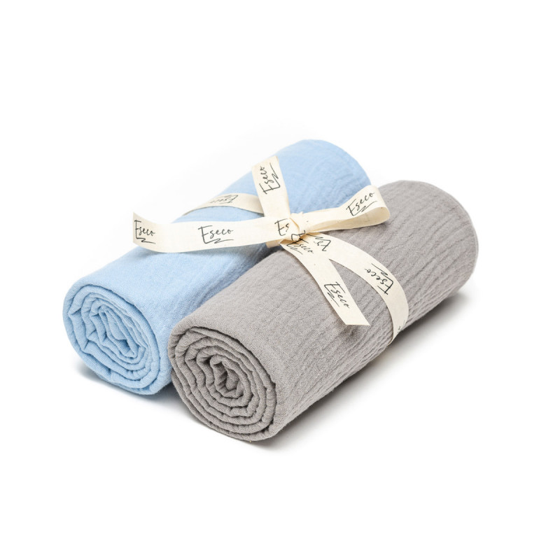 ESECO by T-tomi prémium minőségű BIO muszlin textil pelenka, szürke+kék, 2db