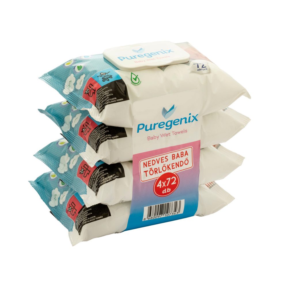 Puregenix Nedves baba törlőkendő parktikus visszazárható fedéllel 4x72db