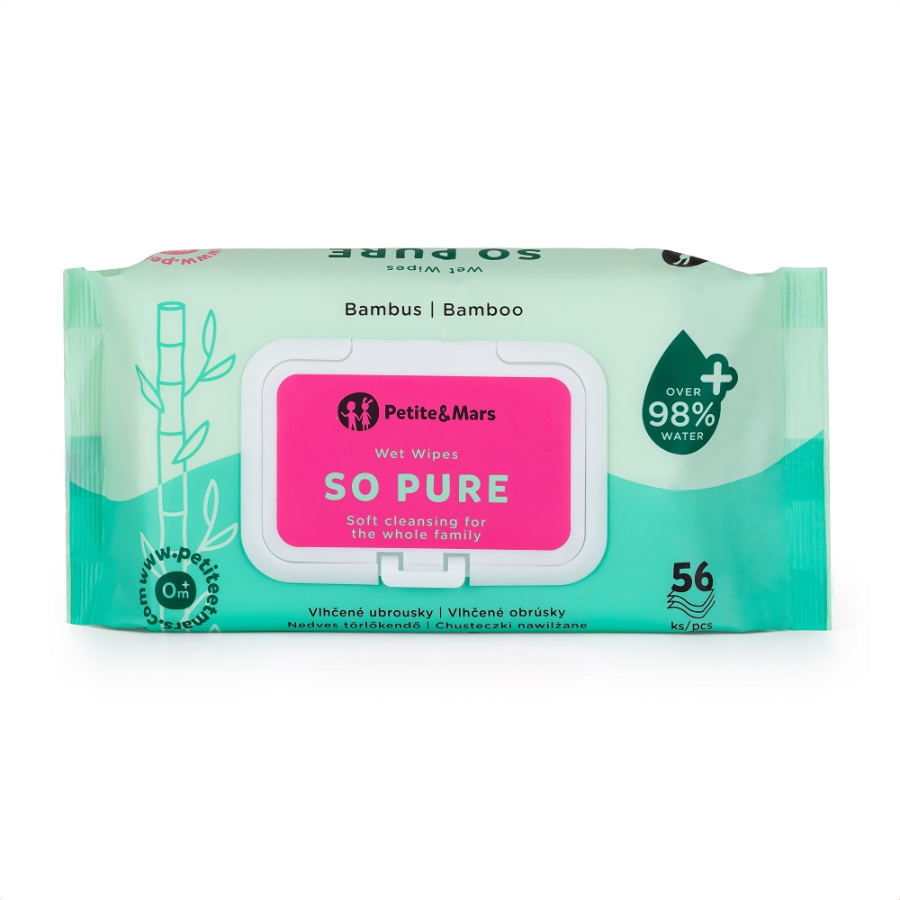 Petite&Mars SO PURE Bambusz nedves törlőkendő, biológiailag lebomló, 56db