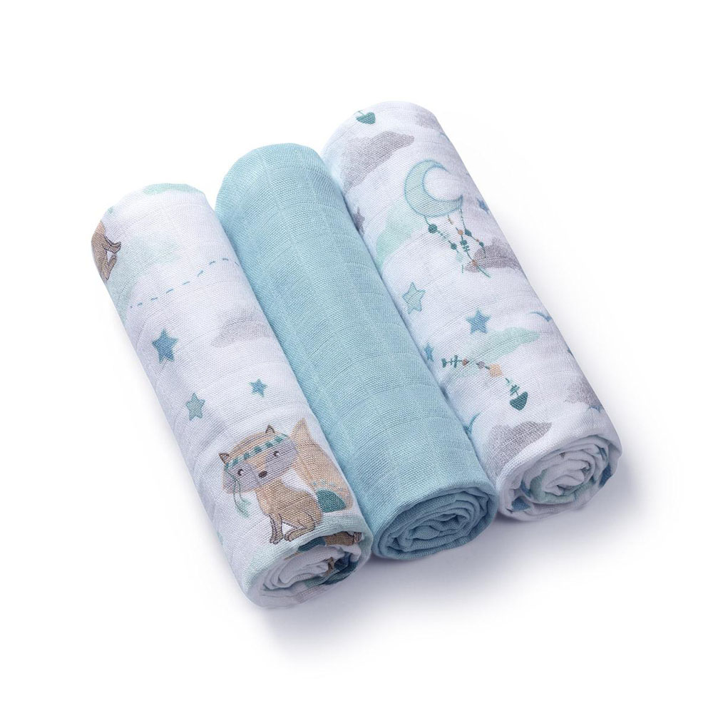 BabyOno textilpelenka színes 3db bambusz, mosómedve