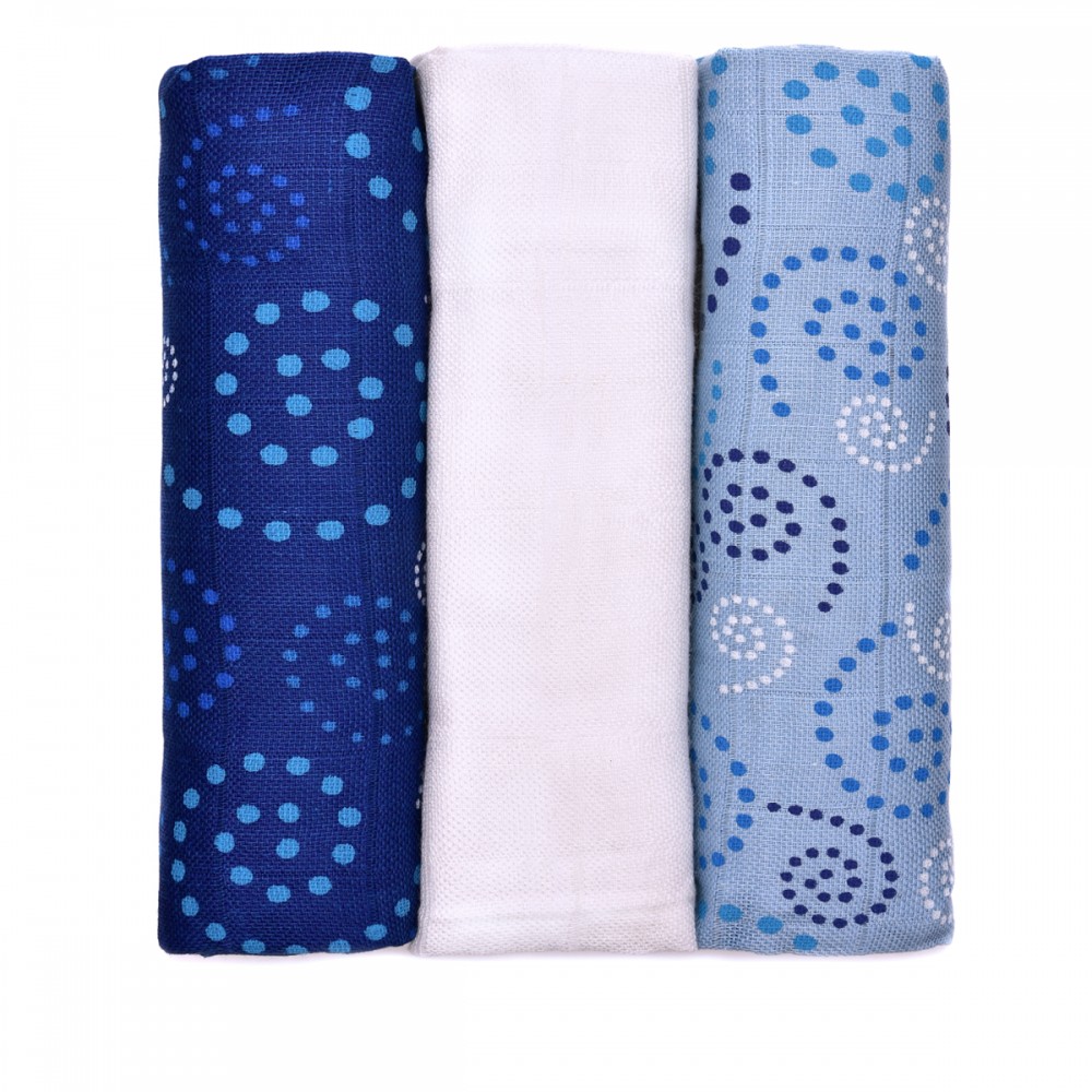 T-tomi prémium minőségű BIO bambusz textil pelenka, Kék spirálok, 3db