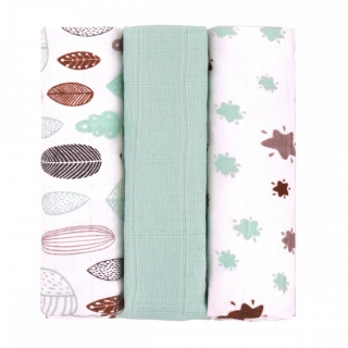 T-tomi prémium minőségű tetra textil pelenka, 70x70cm, menta levelek, 3db