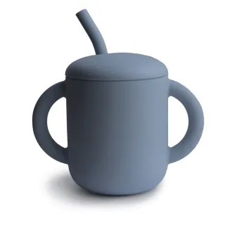 Mushie Szilikon tanulópohár szívószállal - szellő