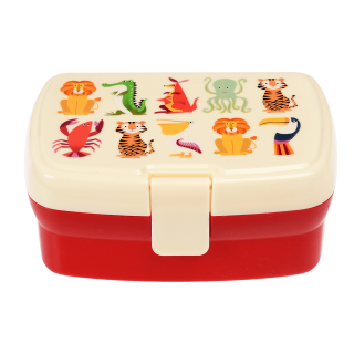 Rex London gyerek uzsonnás doboz kivehető tálcával, BPA mentes, vadállatok piros